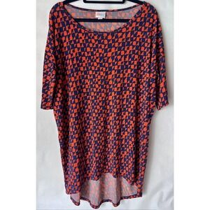 LulaRoe Irma Womens Size XS Orange Navy Geometric Top‎